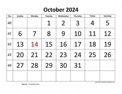 october template calendar