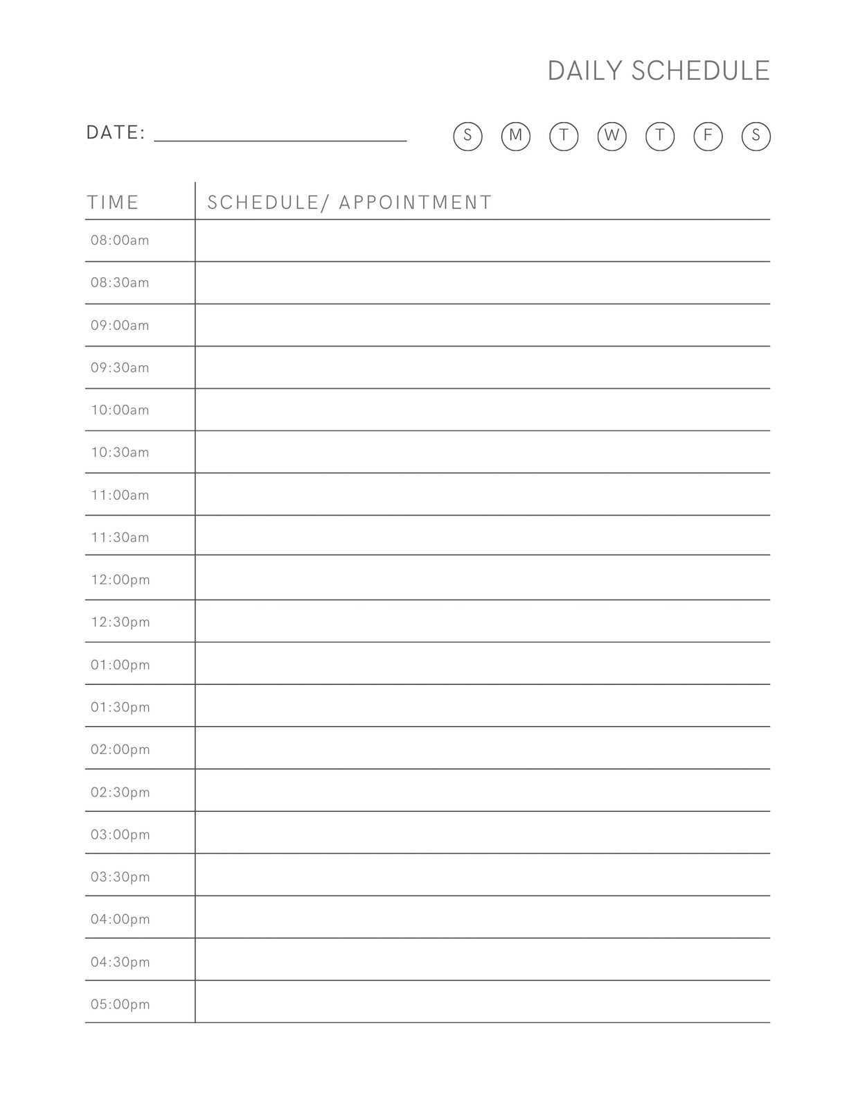 daily calendar printable template