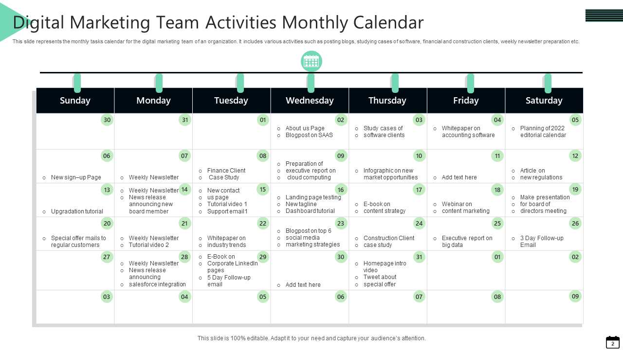 marketing activities calendar template