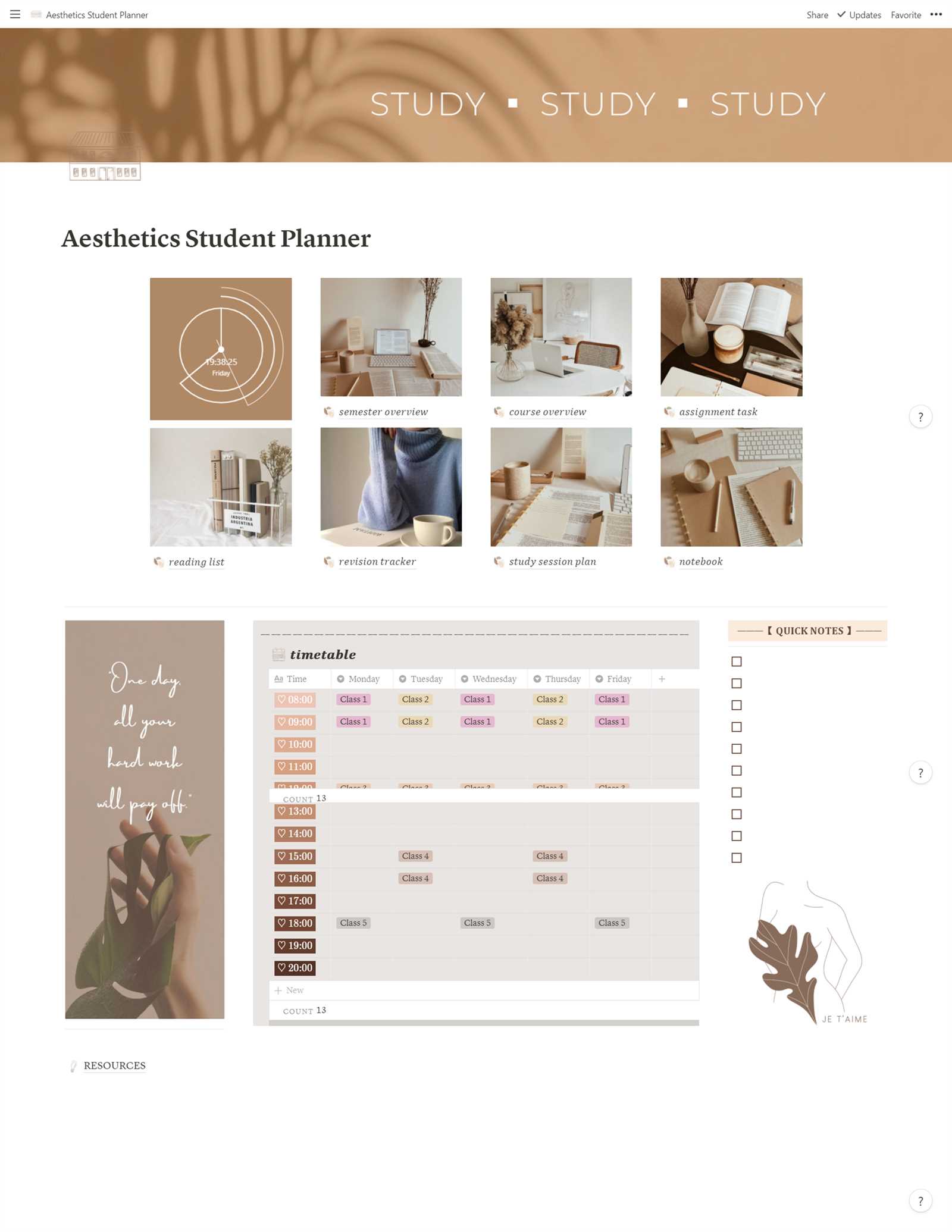 notion calendar template aesthetic