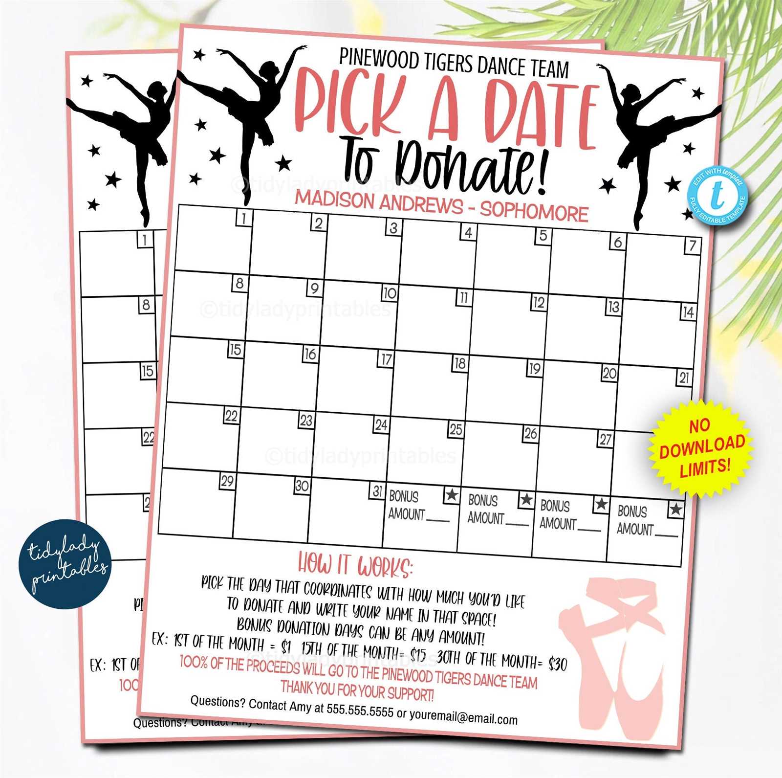 printable calendar fundraiser template