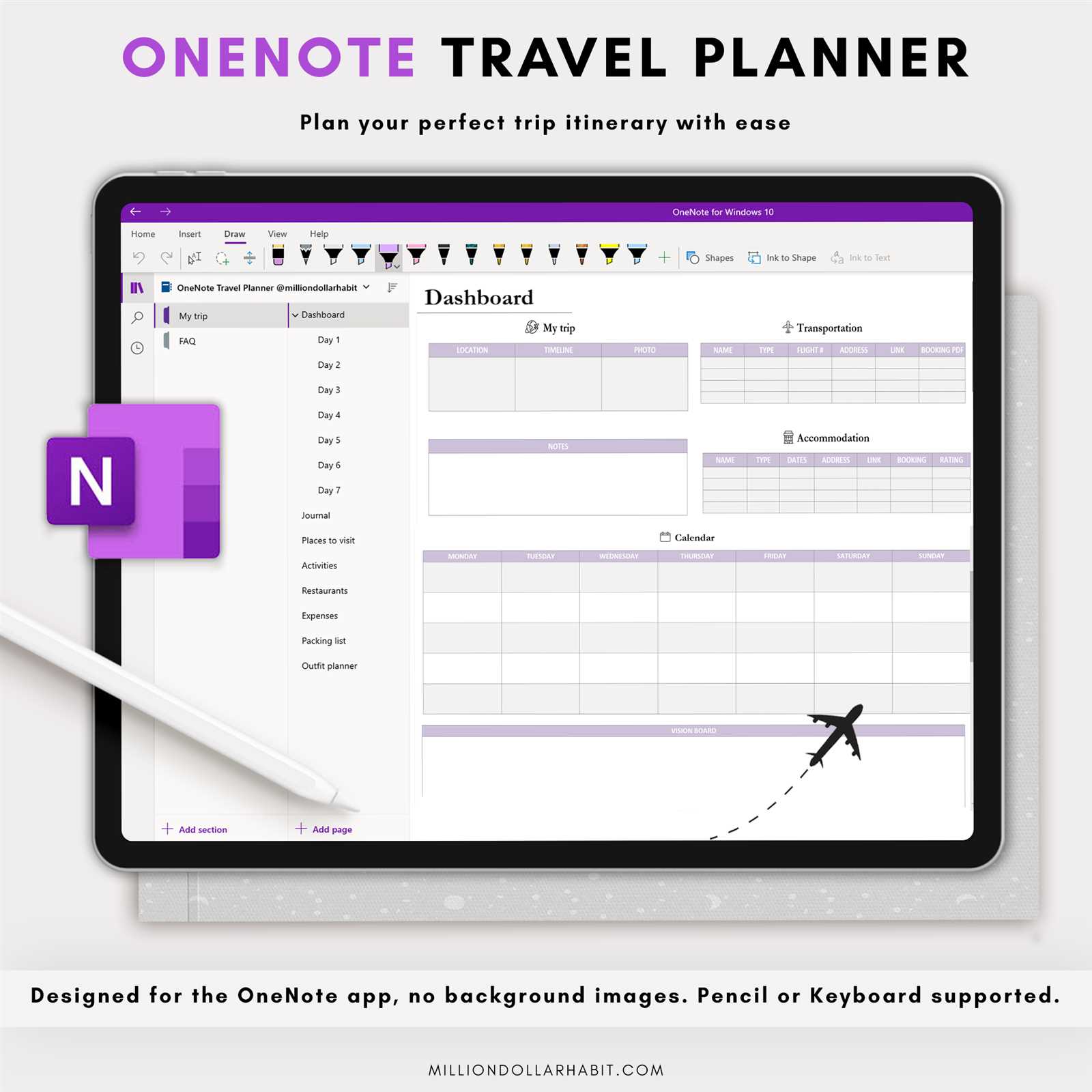 one note calendar template