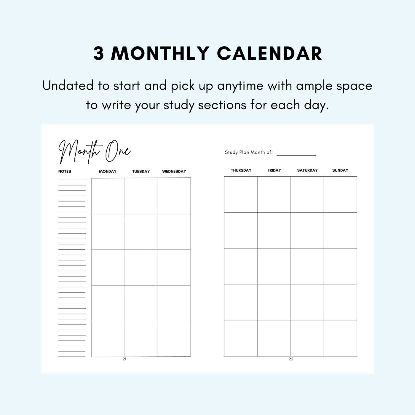 study calendar template