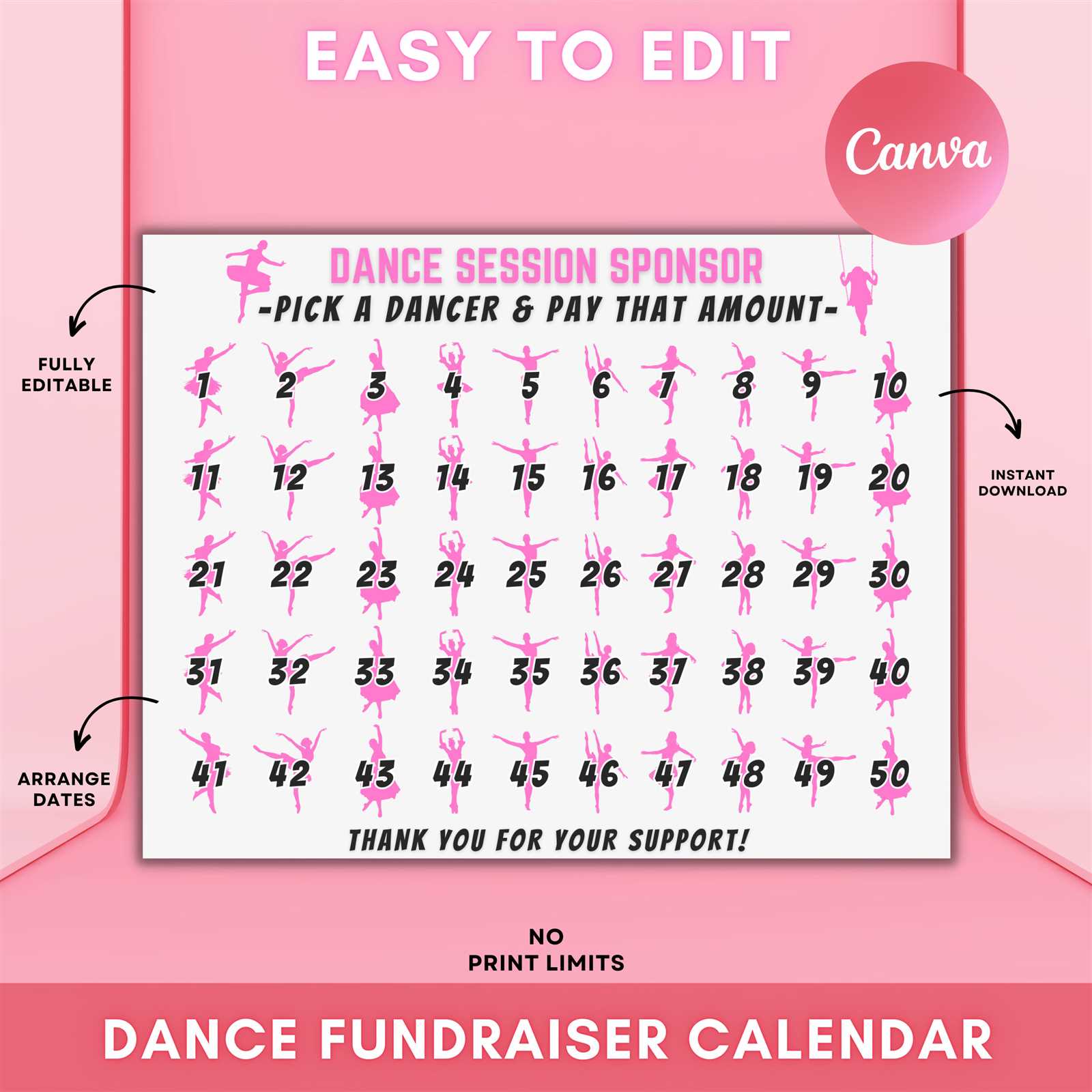 dance calendar fundraiser template free