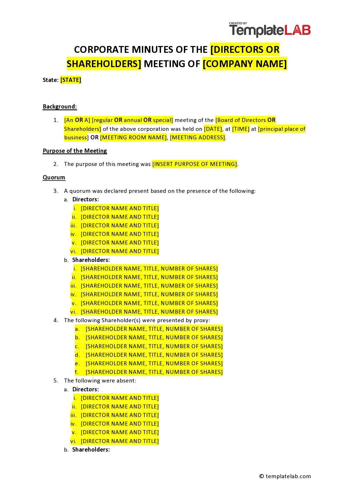 board of directors annual calendar template