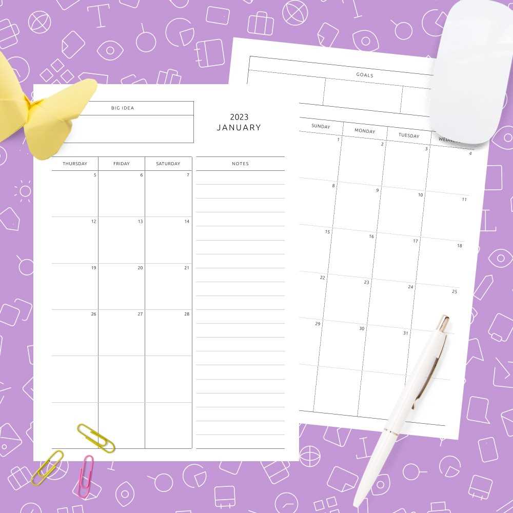 calendar with notes template