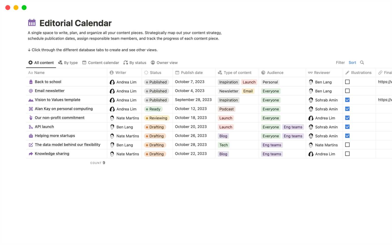 notion calendar templates