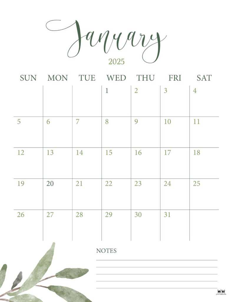 free january calendar template 2025