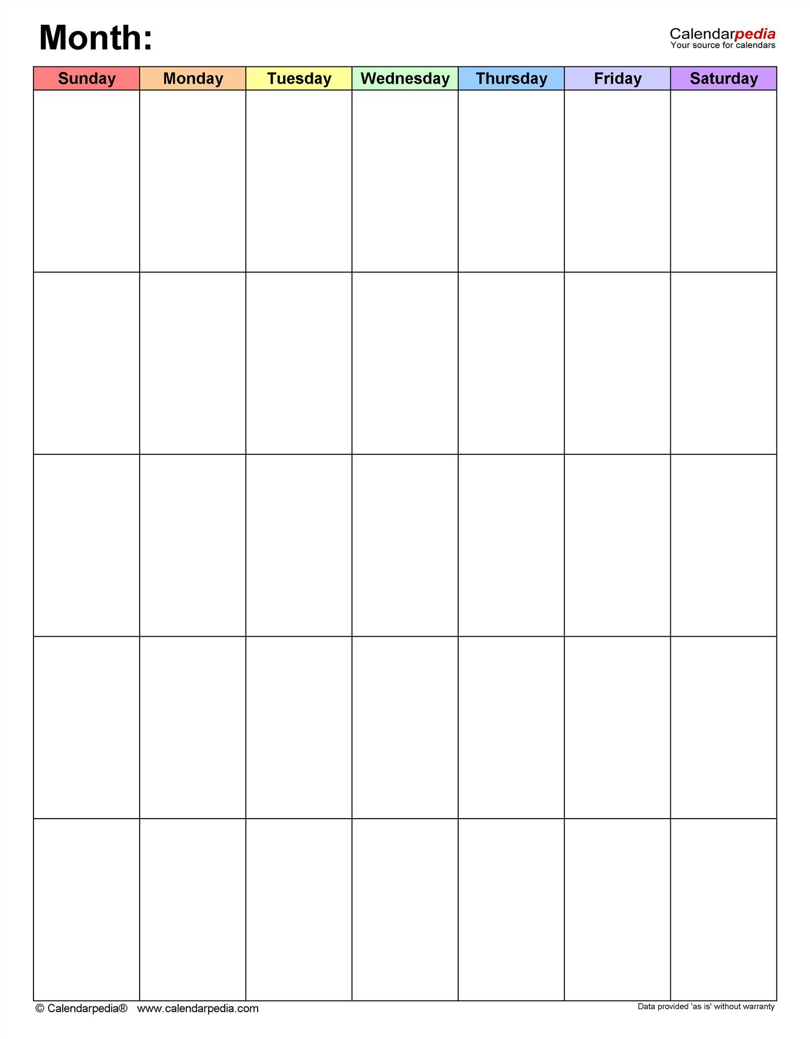 printable month calendar template