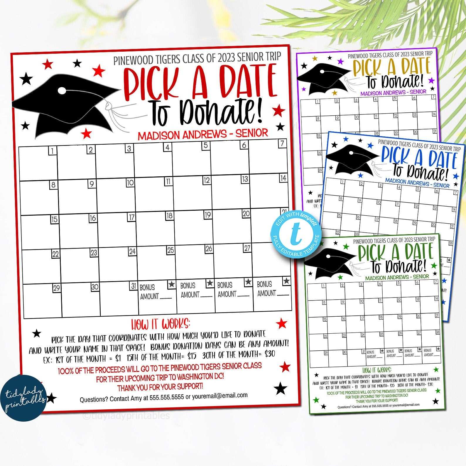 pick a date to donate calendar template