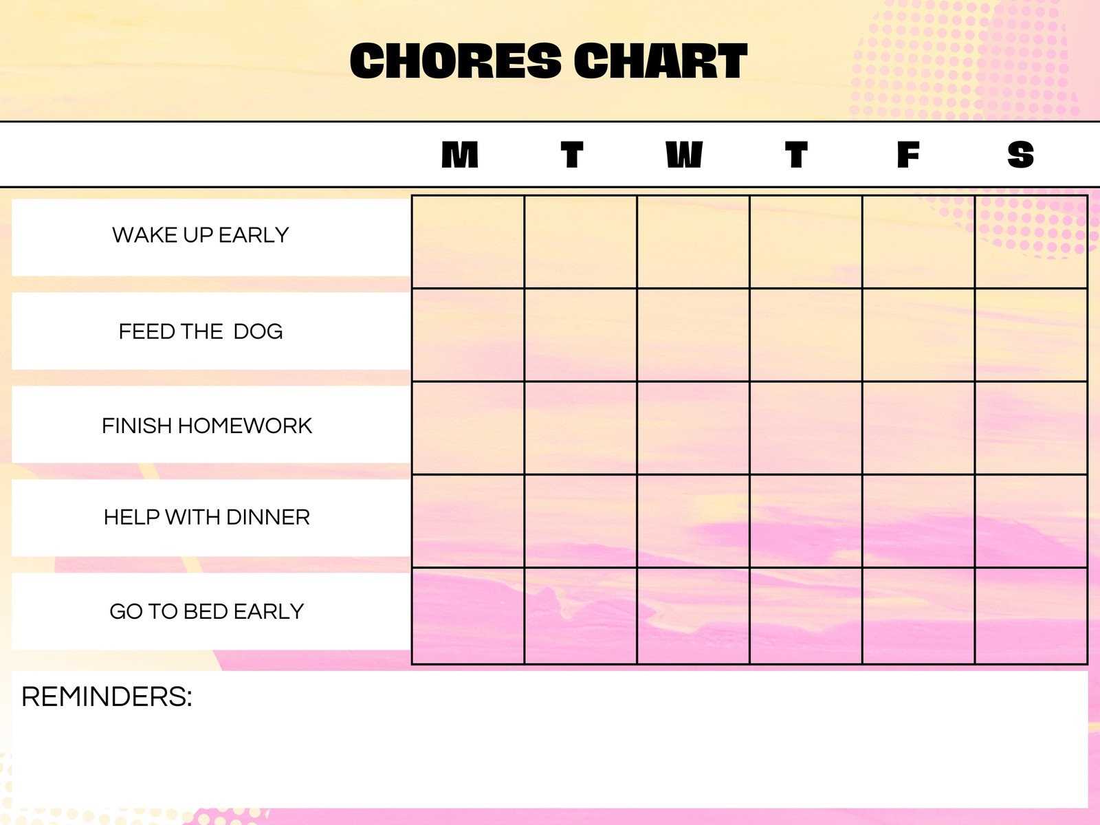 chore calendar template