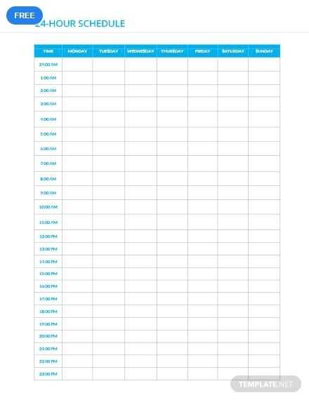 24 hour week calendar template