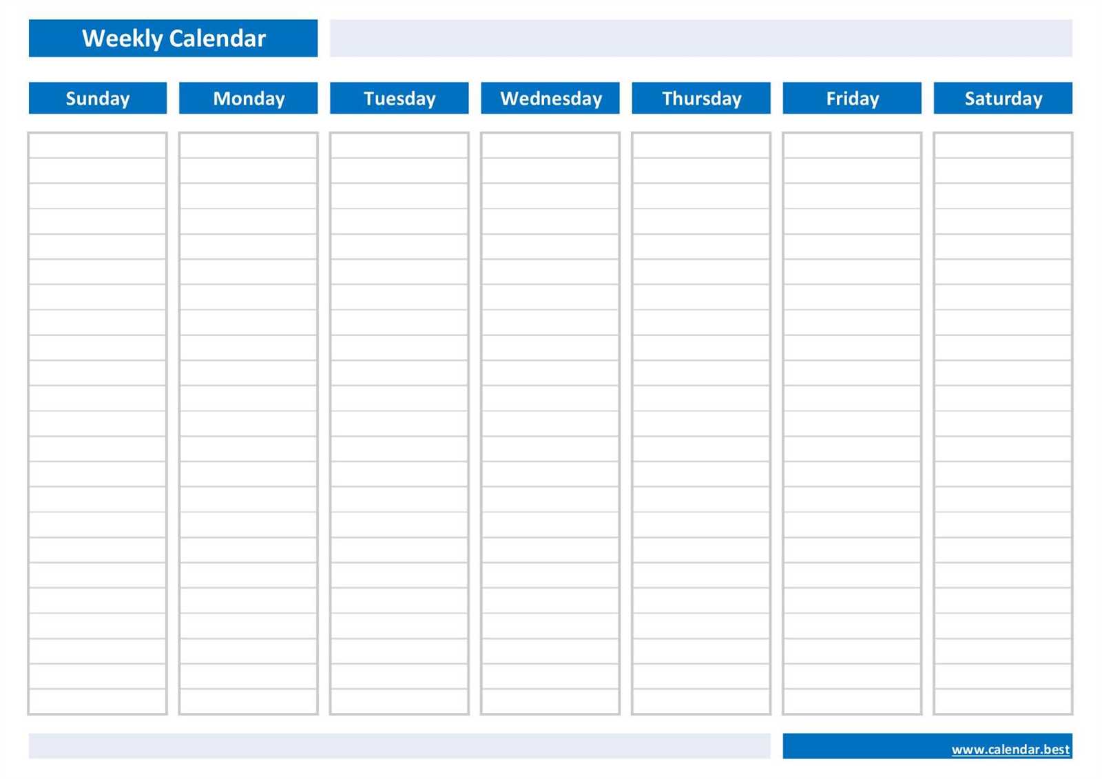 weekly calendar template free