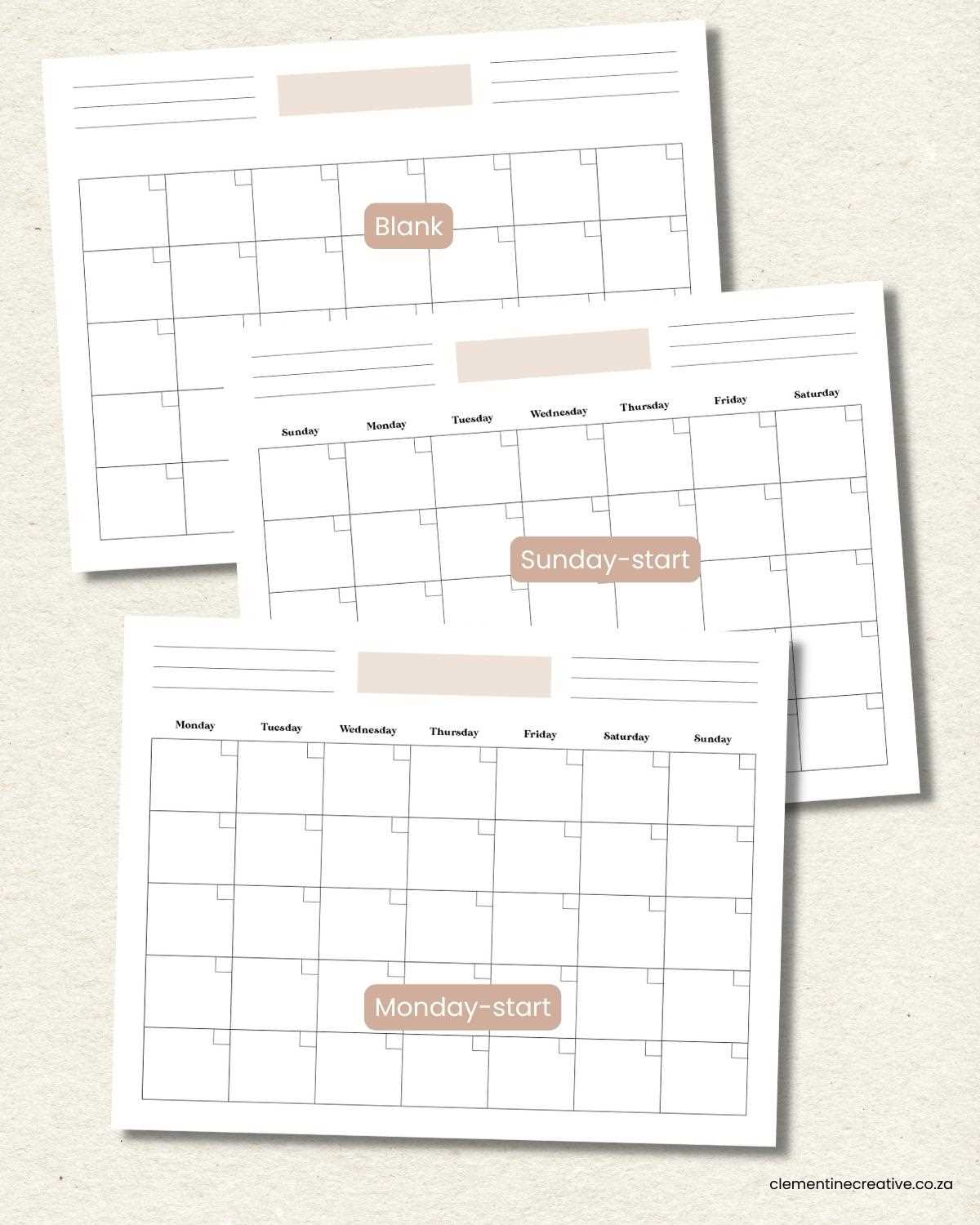 monthly calendar list template