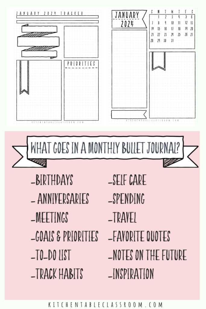 bullet journal monthly calendar template