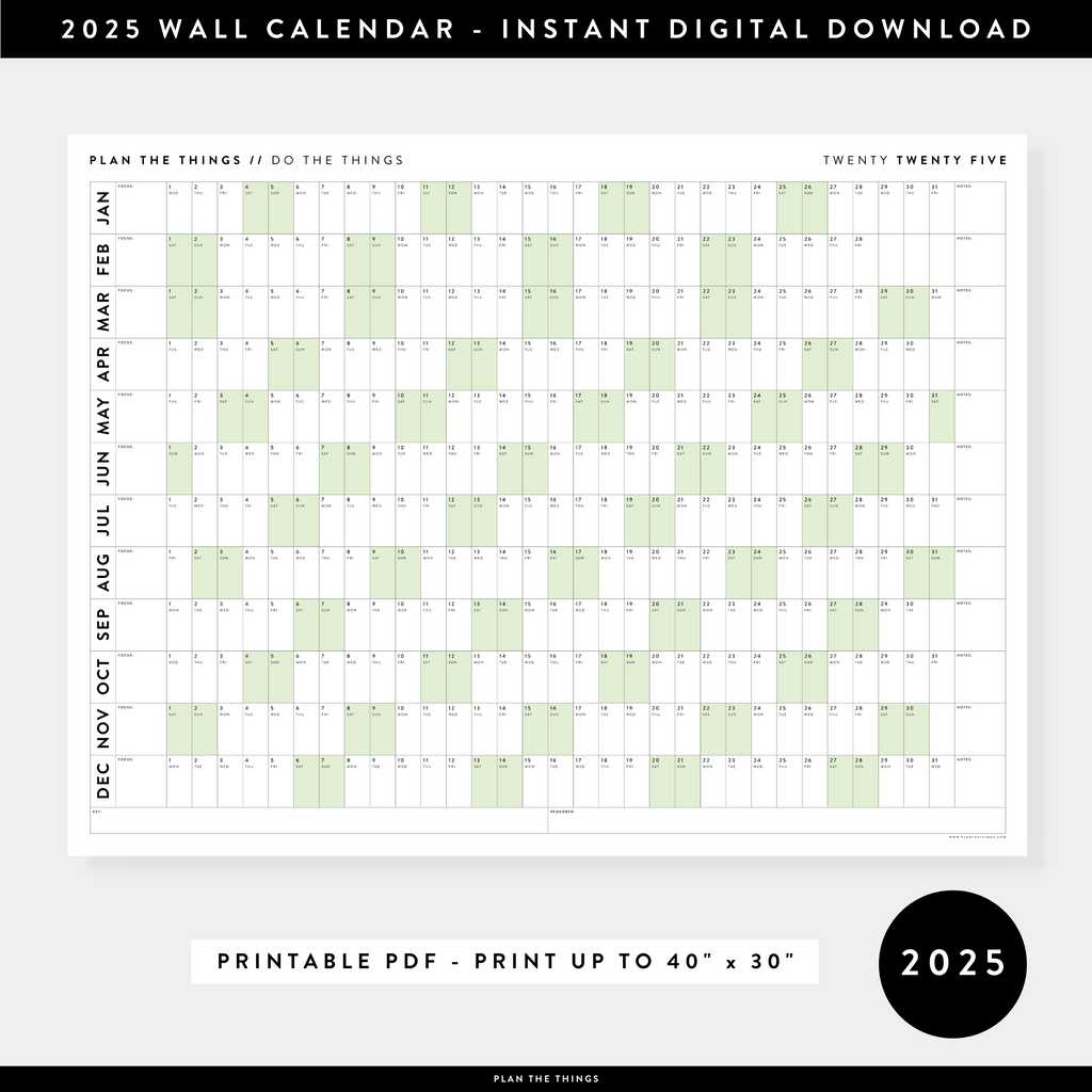 wall calendar template 2025