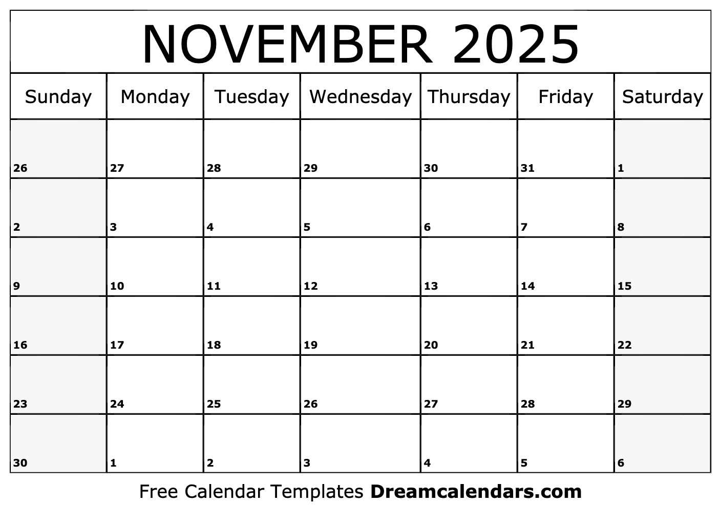 november blank calendar template 2025