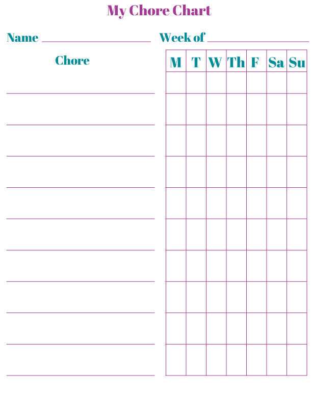 chore calendar template