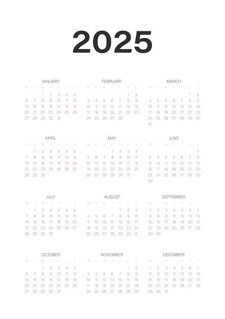 a5 calendar template 2025