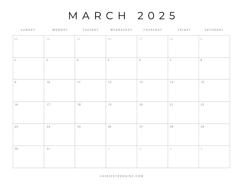 free march calendar template