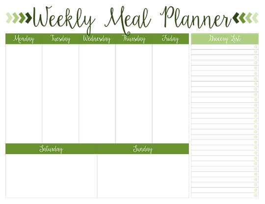 free meal calendar template