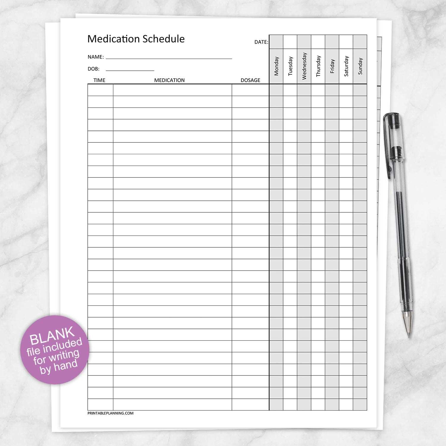 free medication calendar template