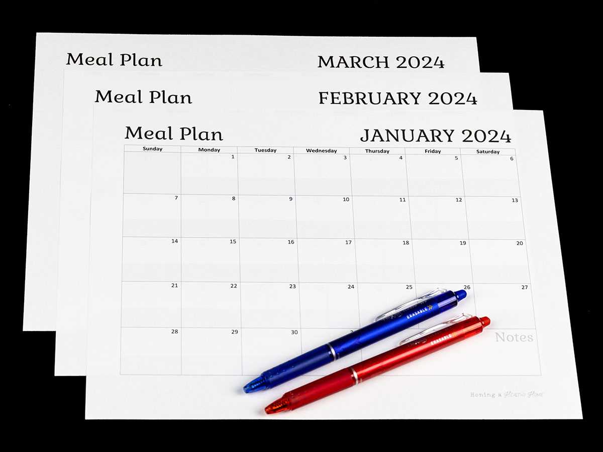 monthly meal plan calendar template