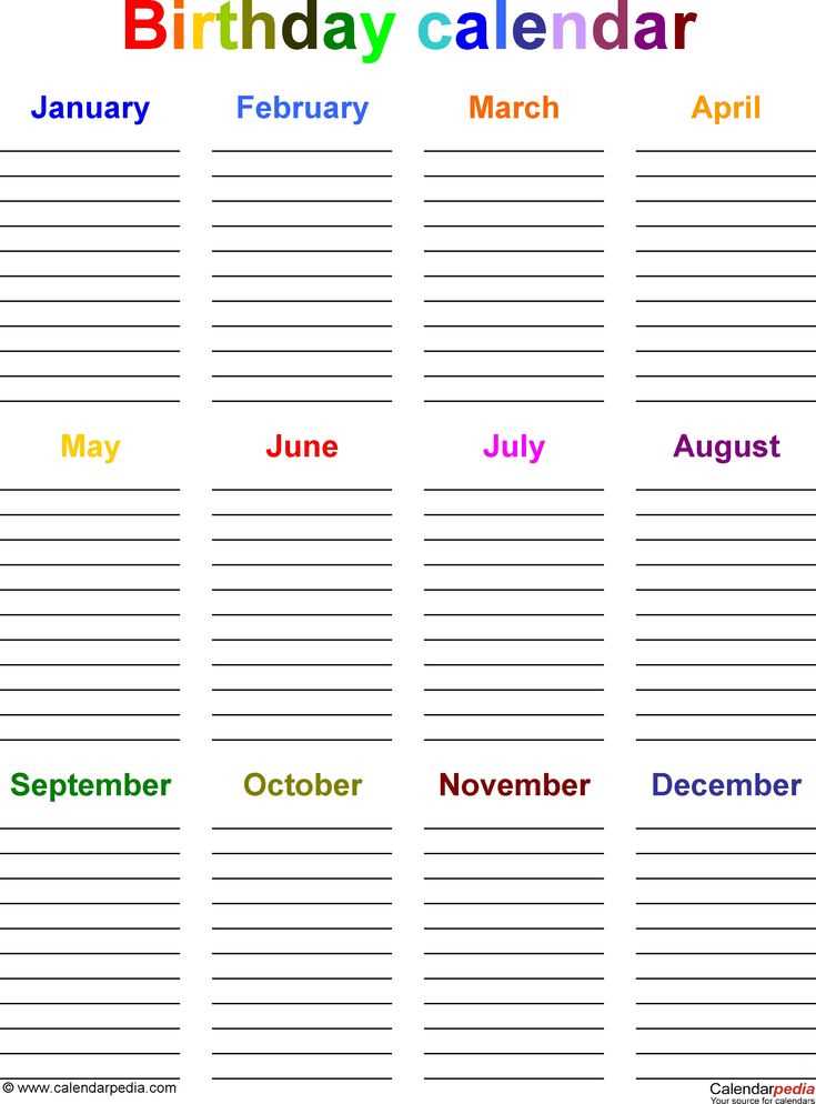 free monthly birthday calendar template