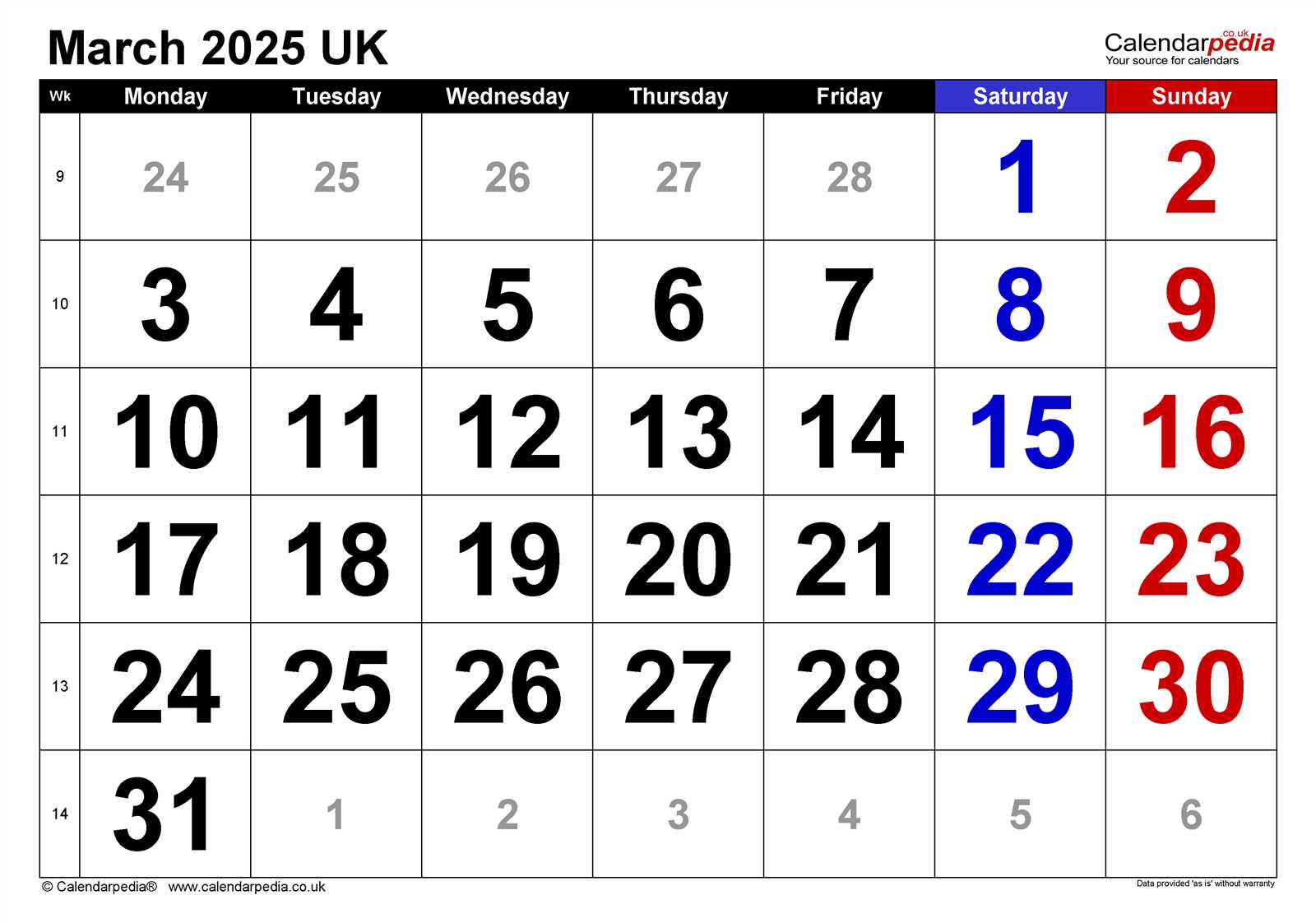 march calendar 2026 template