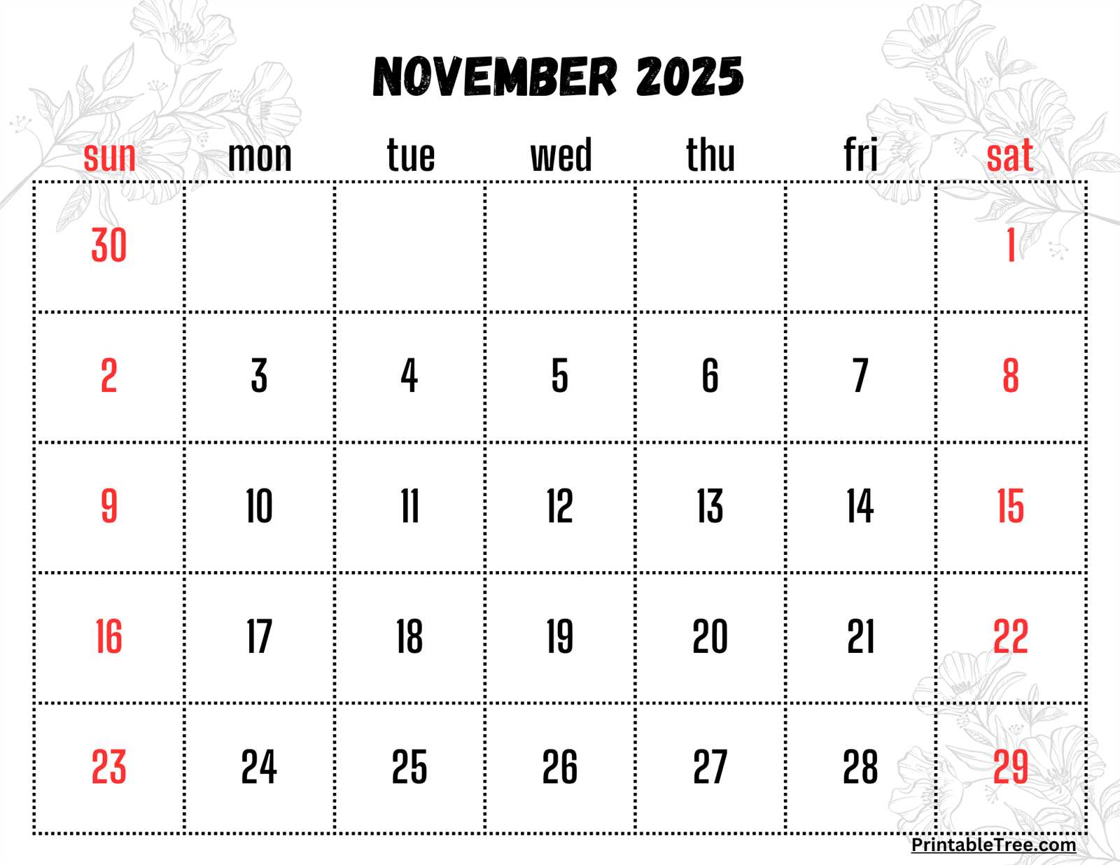 free november calendar template 2026