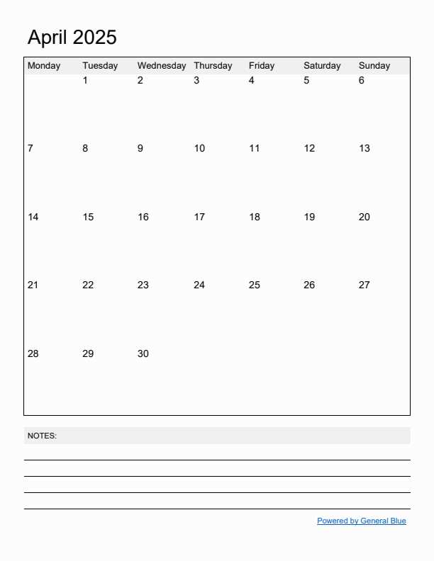 printable april 2026 calendar template