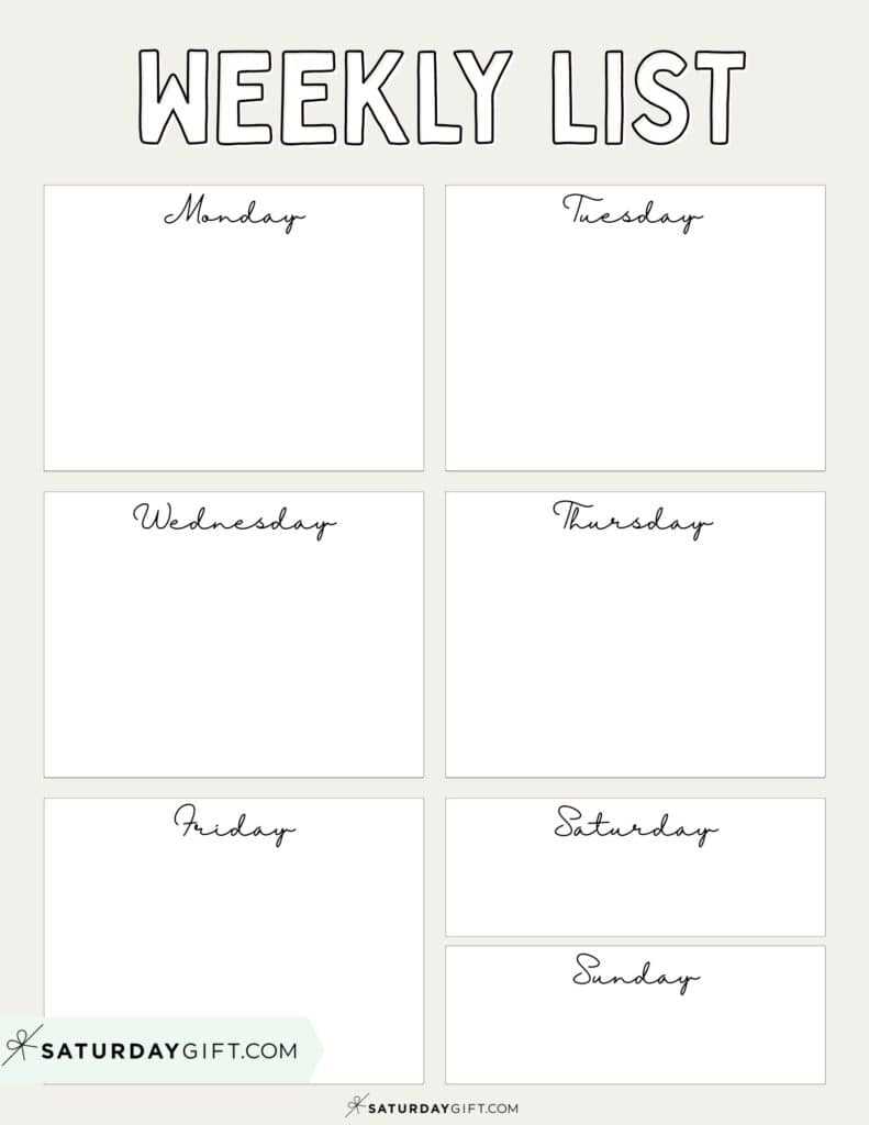 monday through sunday weekly calendar template