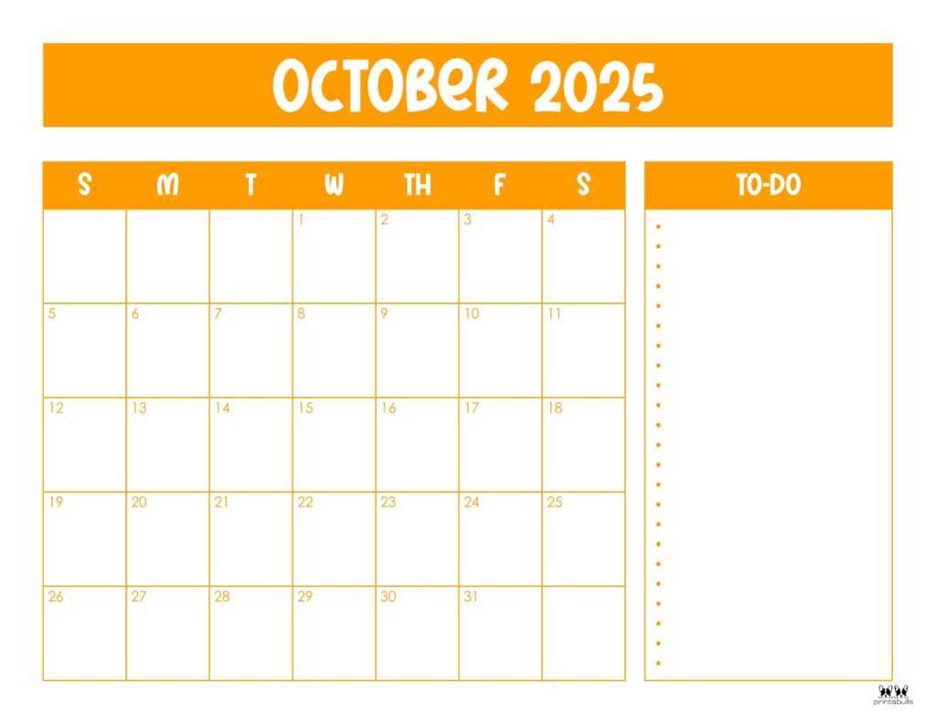 free october calendar template 2026