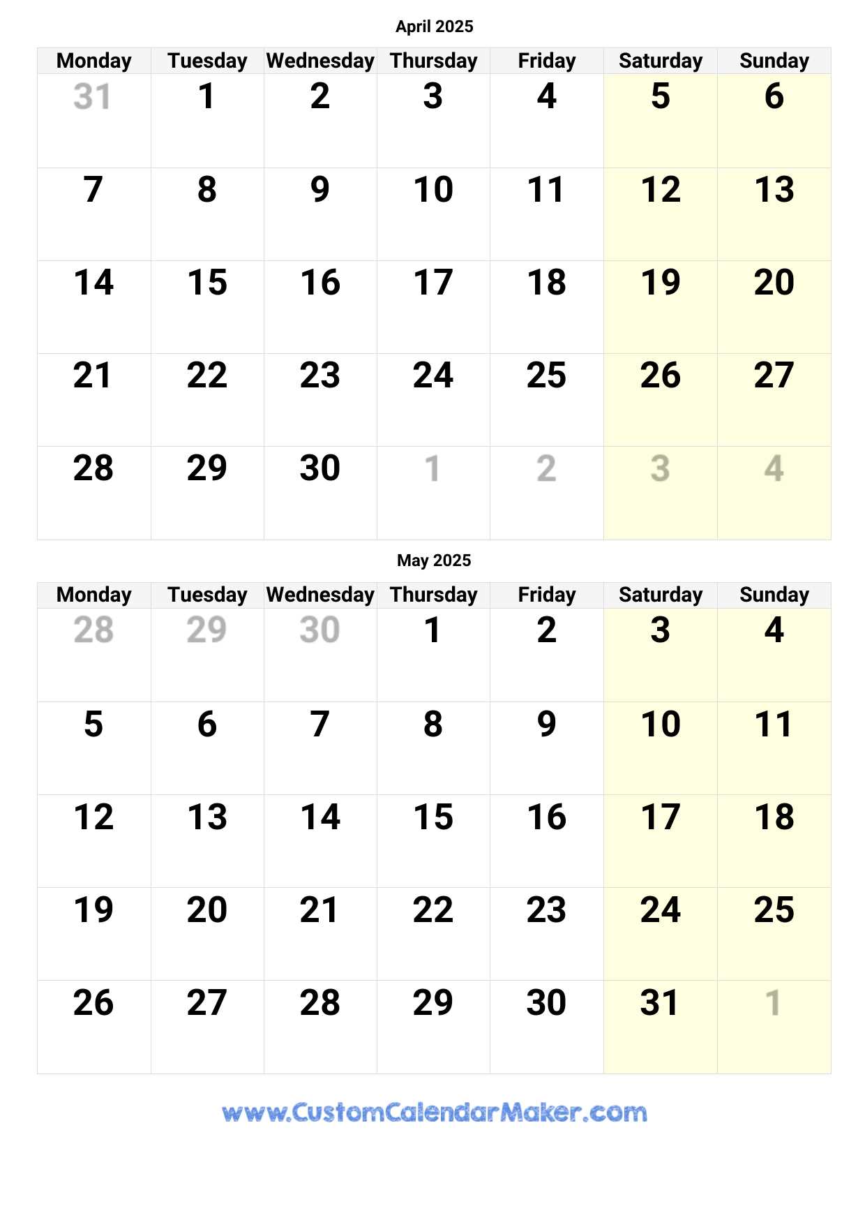 april 2025 calendar template