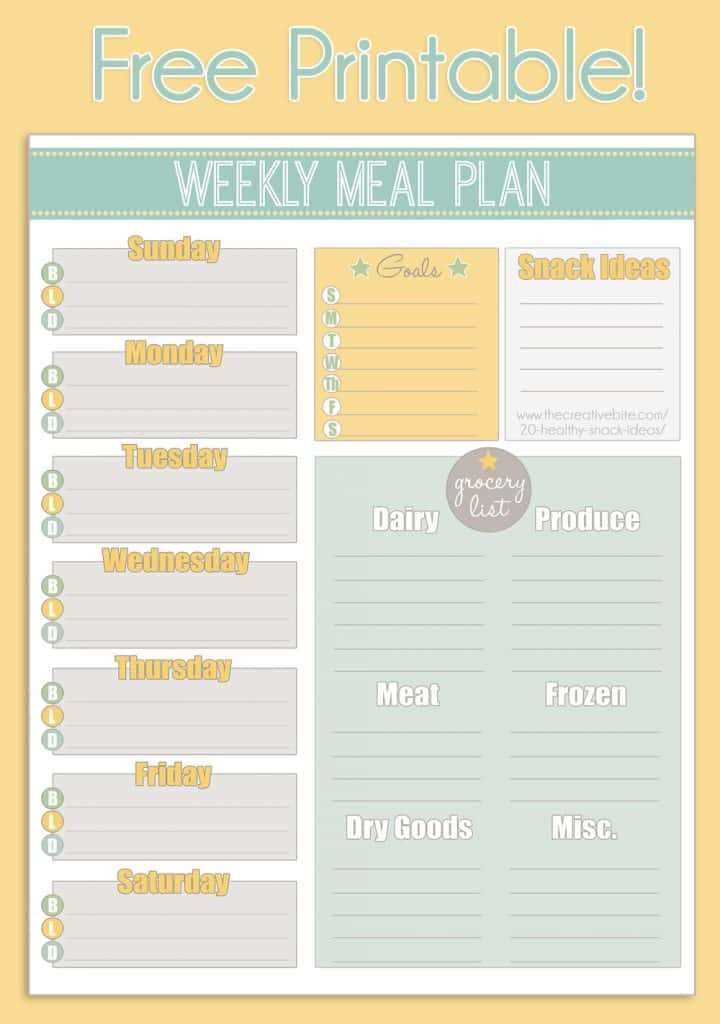 food calendar template