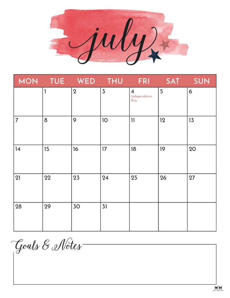 july 2026 calendar template