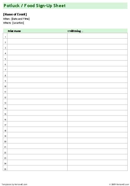 monthly calendar sign up sheet template