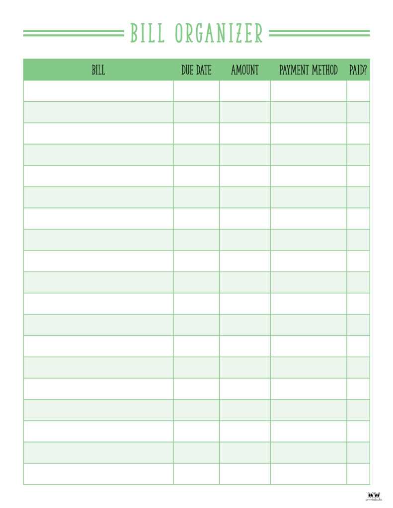 free printable bill calendar template