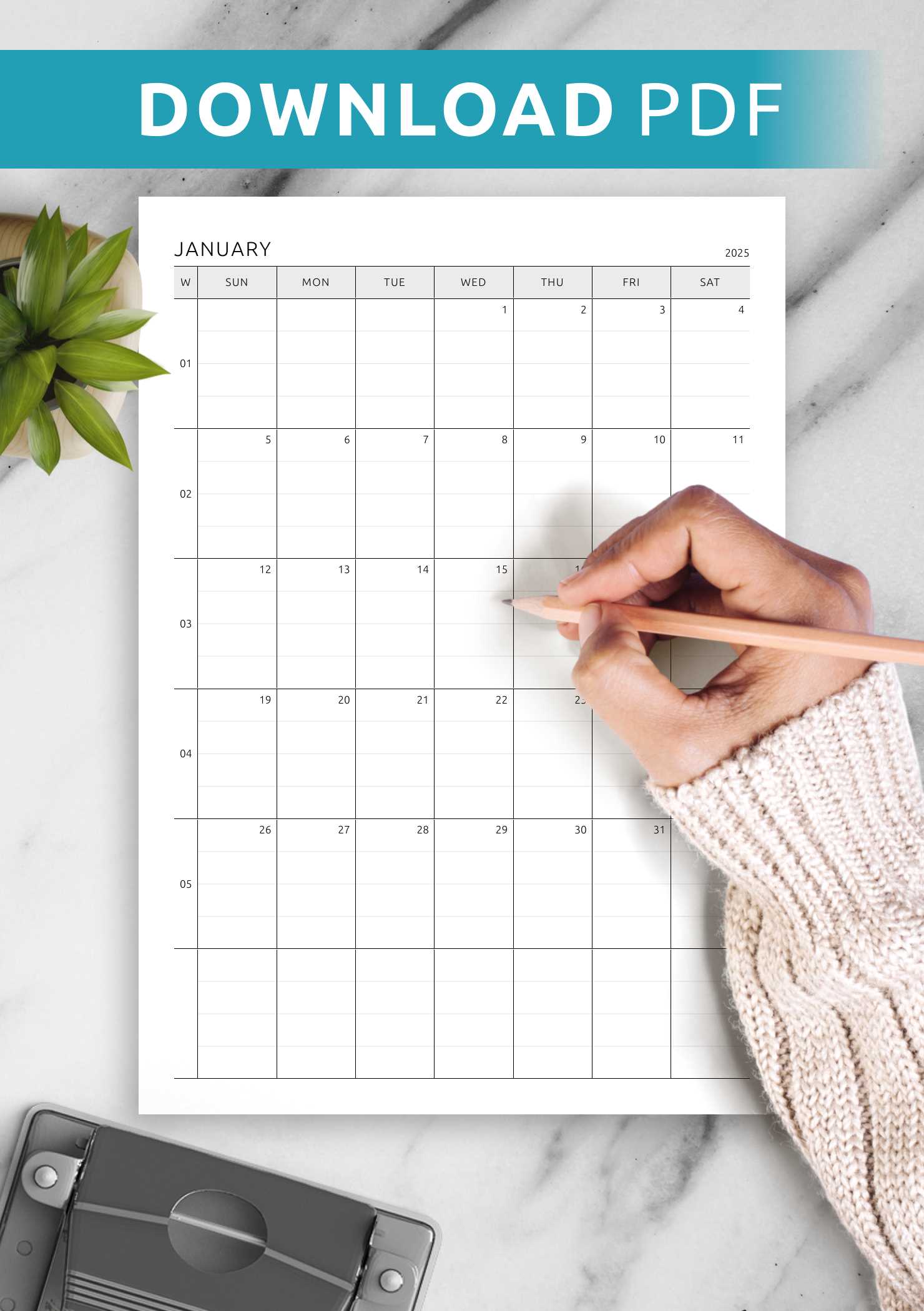 free printable one month calendar template