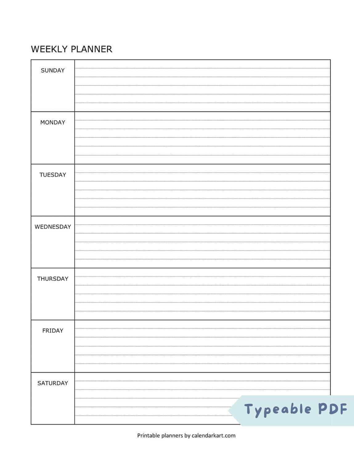 free printable weekly calendar templates