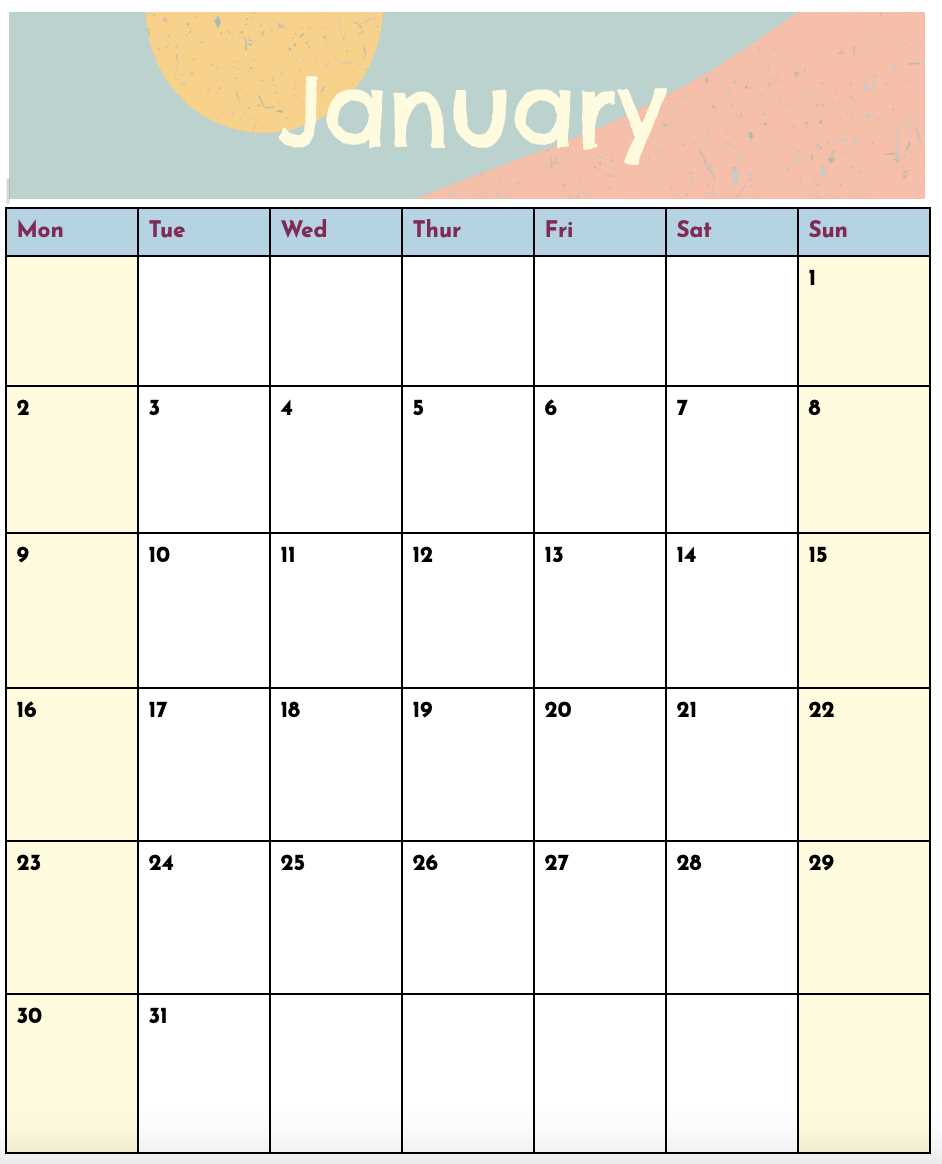 cute editable calendar template