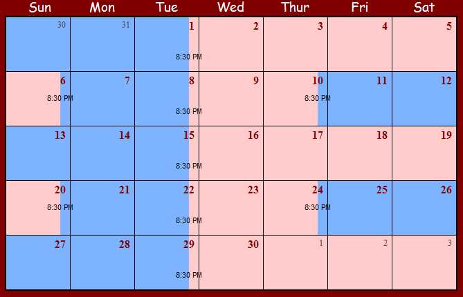 shared custody calendar template