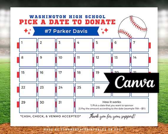 calendar fundraiser template baseball