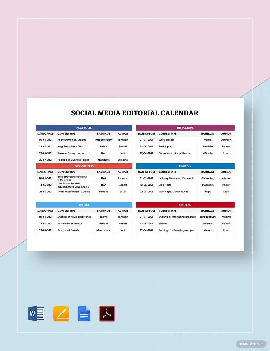 free social media editorial calendar template