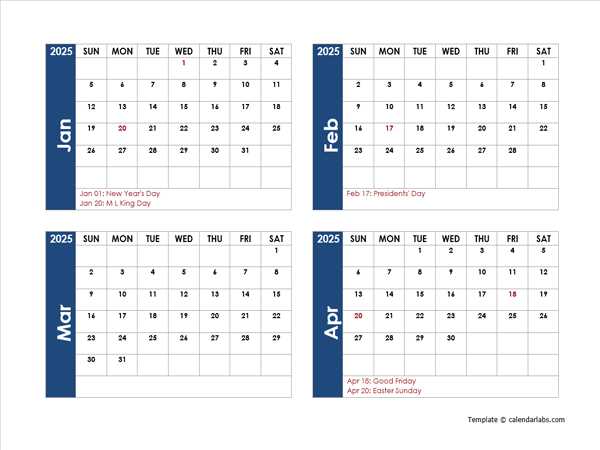 calendar template monthly 2025