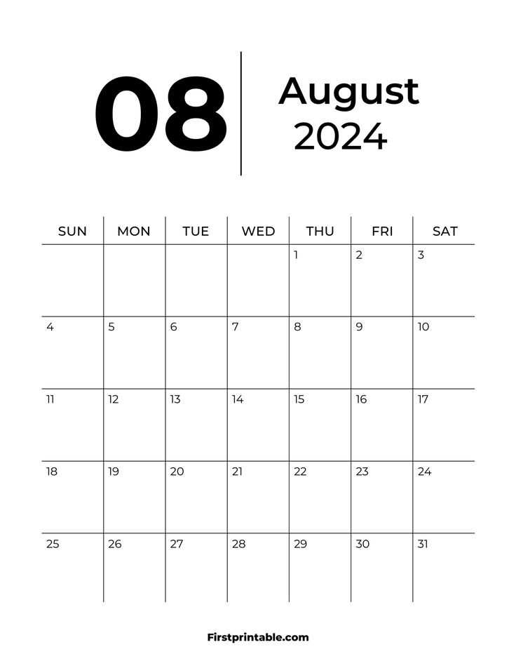 free template of august 2025 calendar