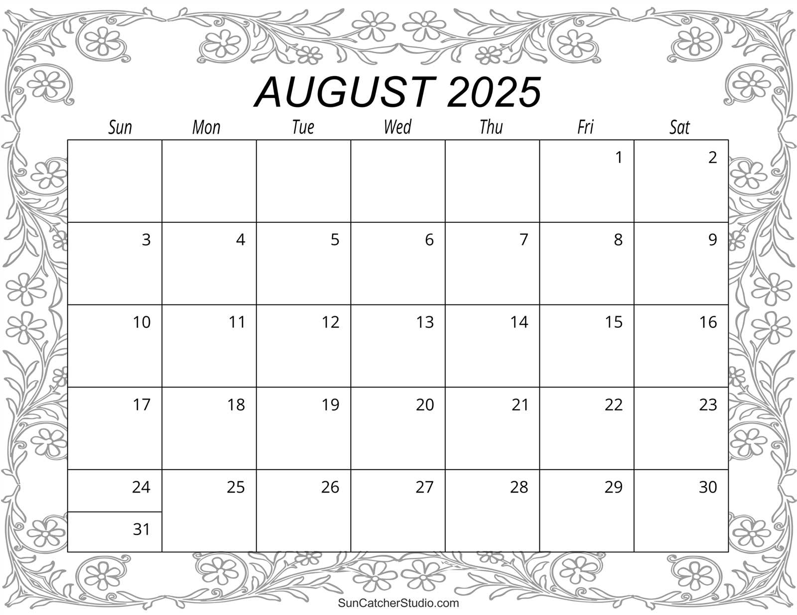 free template of august 2025 calendar