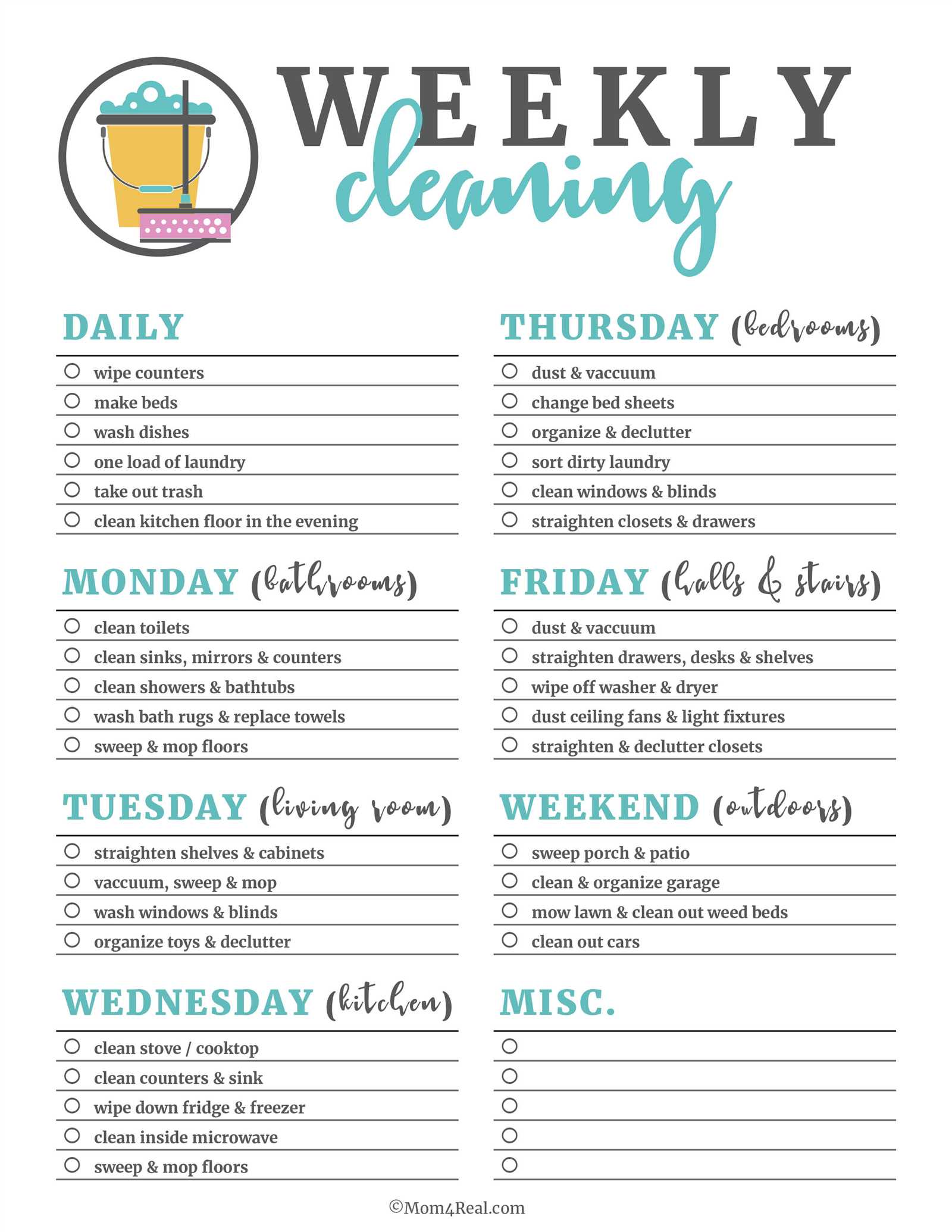 housekeeping calendar template