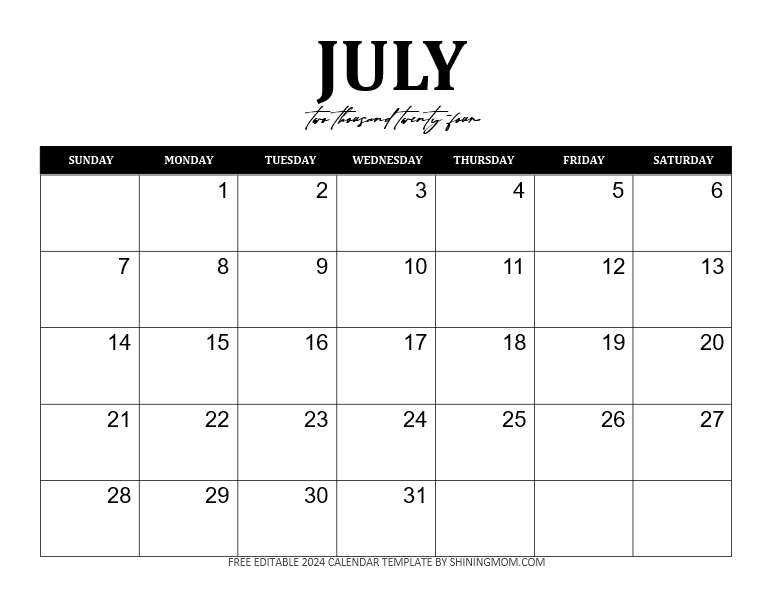 blank editable calendar template