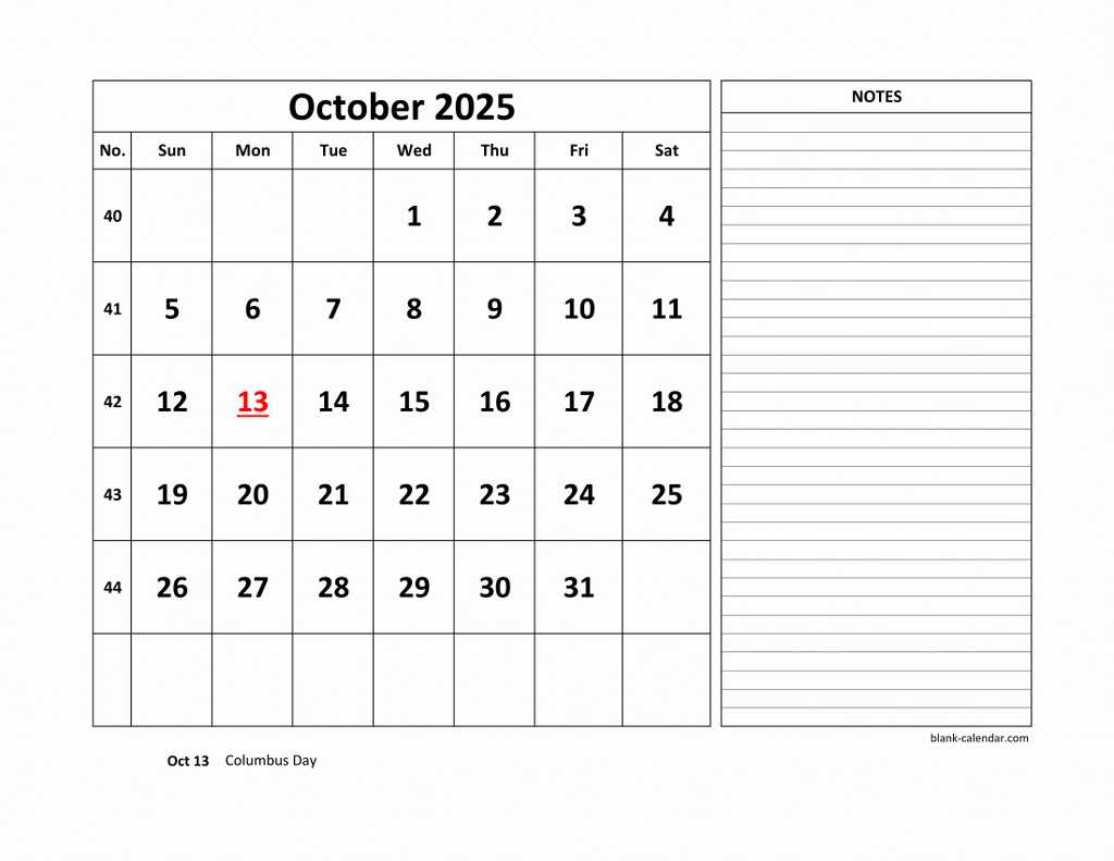 blank calendar template for october 2025